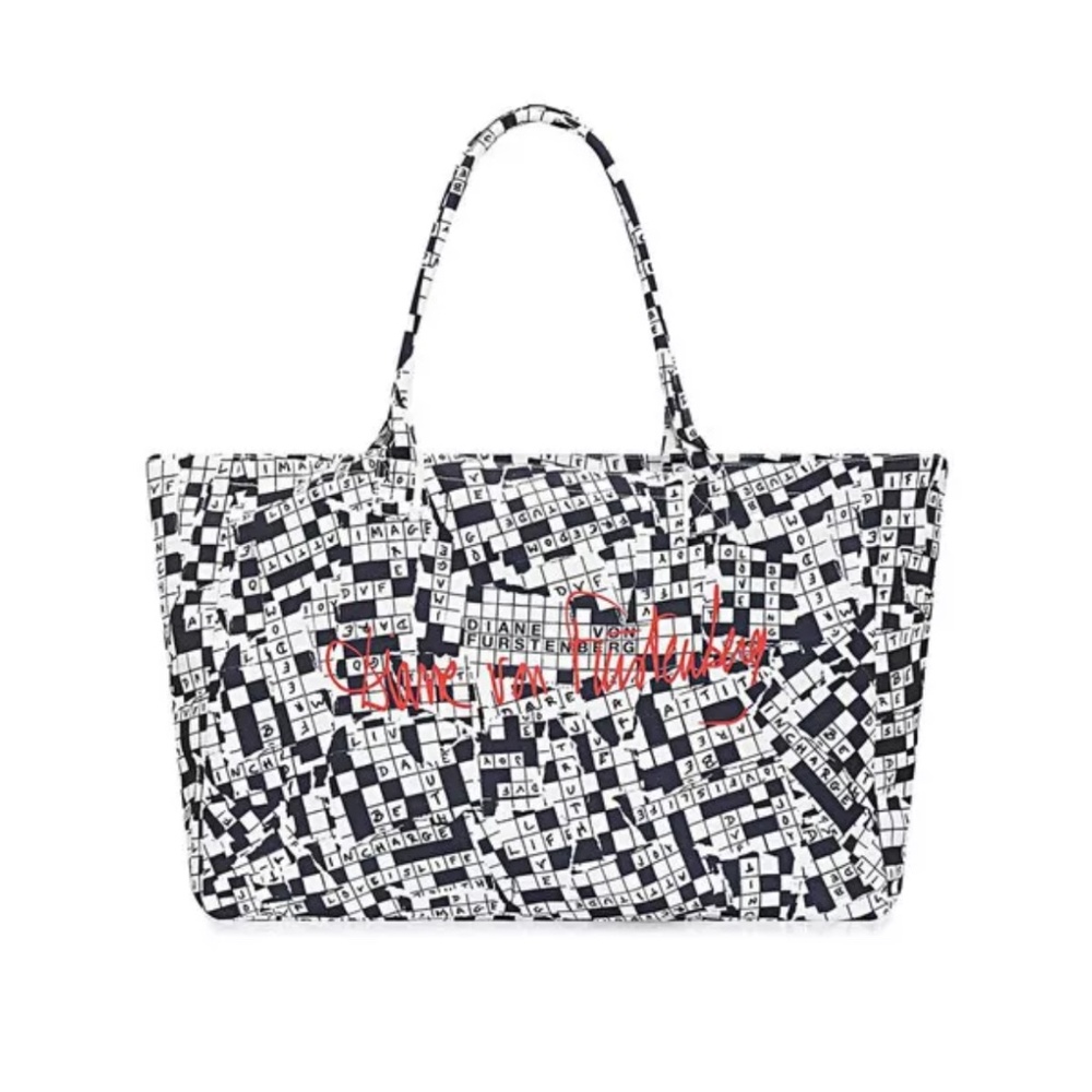 SOLD DVF anniversary black white crossword Tote, NWT